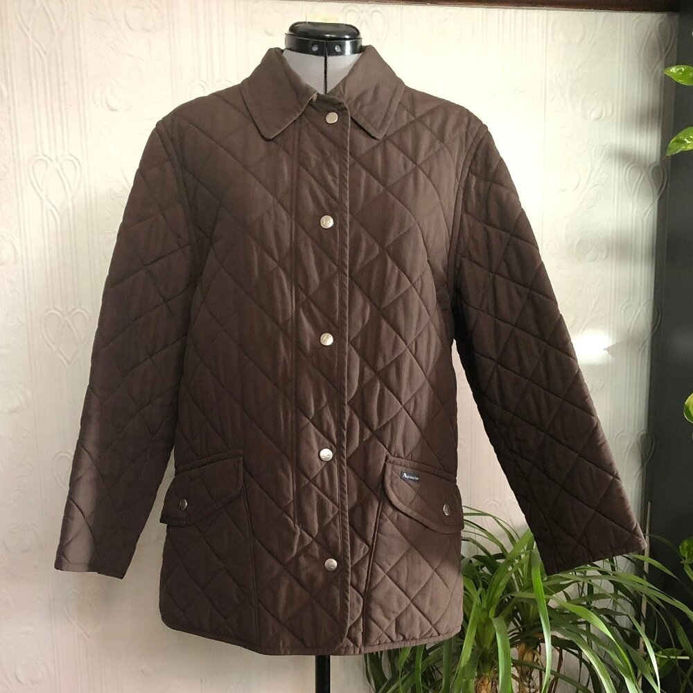 Vintage Aquascutum brown quilted jacket, lined with cotton tartan, size 10 US